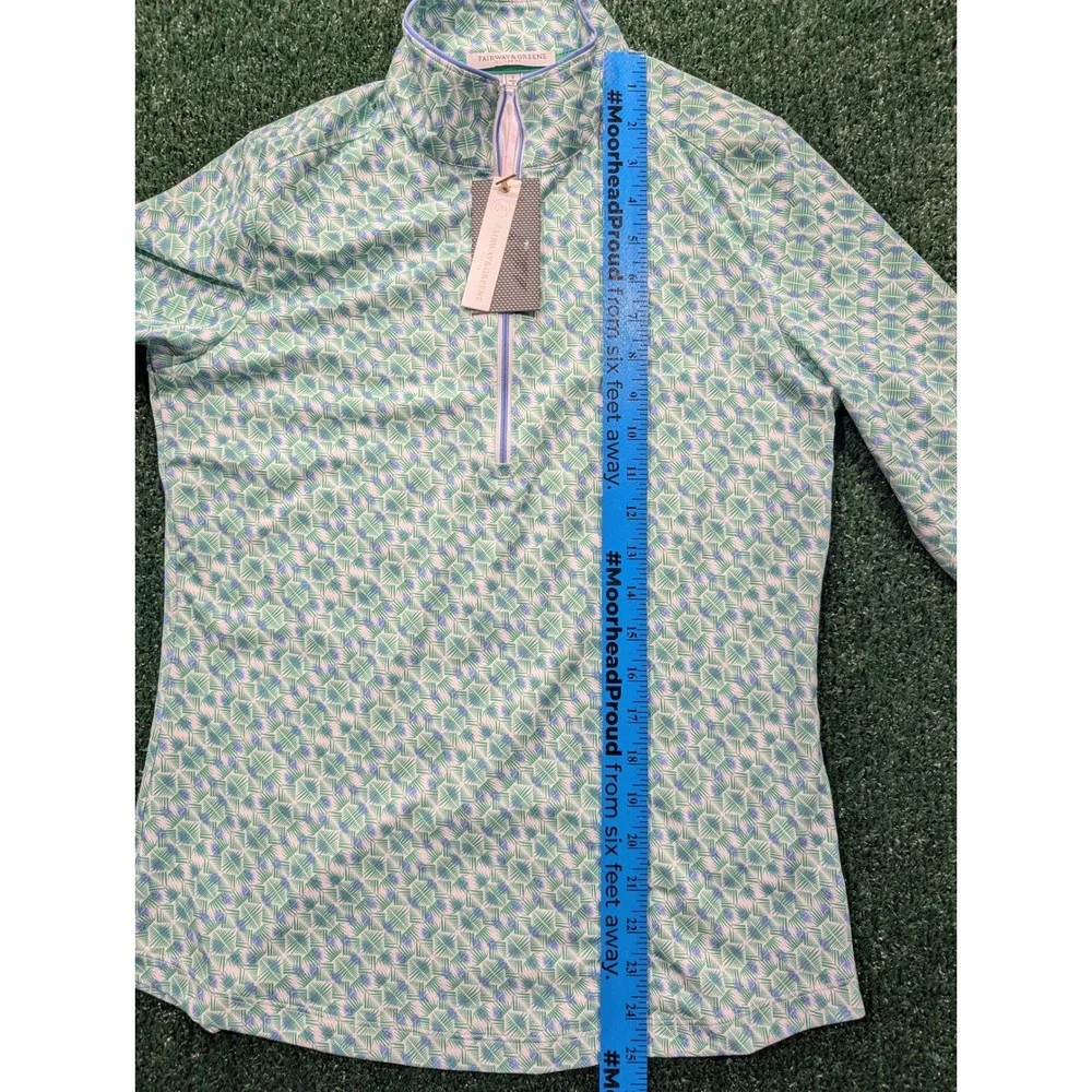 Fairway & Greene New Marlee Mock Golf Top Palmetto Green Blue UPF 50 Women's S
